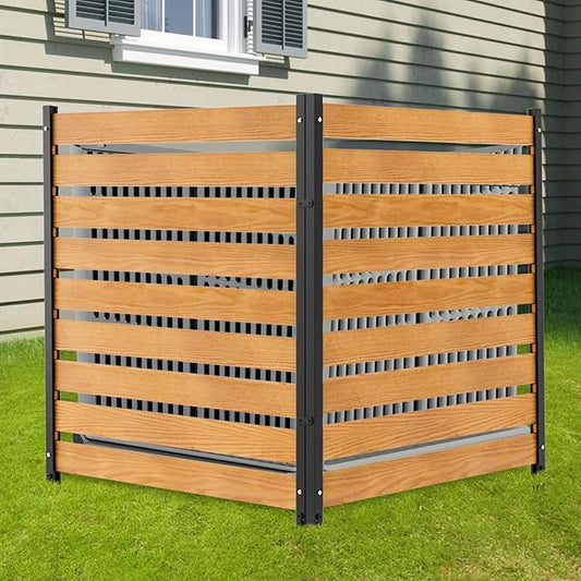 LILYPELLE 38in W x 42in H Air Conditioner Fence, 2 Panels Wood Outdoor Privacy Screen for Outside with Metal Stakes, Trash Can Pool Equipment Enclosure Panels Decorative Fences