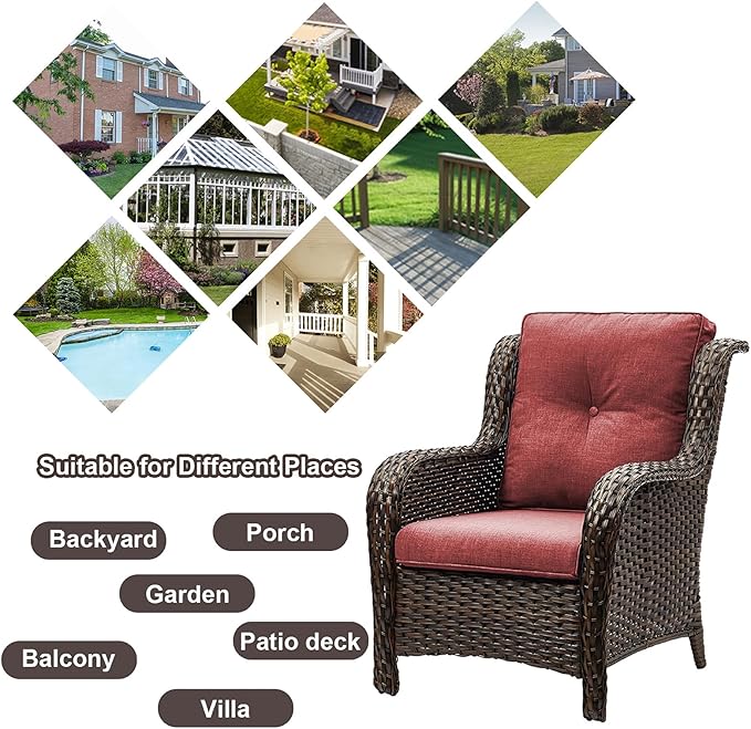 HUMMUH 4 Pieces Patio Furniture Set Wicker Patio Chairs Set of 2 with Ottomans Rattan Outdoor Furniture Conversation Set for Yard,Garden,Porch