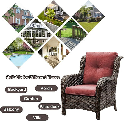 HUMMUH Outdoor Furniture 6 Pieces Patio Furniture Set Wicker Outdoor Sectional Sofa with 2 Patio Chairs,Ottomans,Coffee Table(Brown/Red)