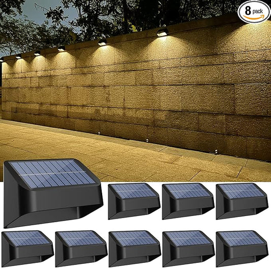 Solar Lights Outdoor, RGB 8 Colors, Dusk to Dawn Deck Light, Solar Deck Lights for Outside IP65 Waterproof, Backyard/Railing/Wall/Step/Patio/Fence(8 Pack,Black)