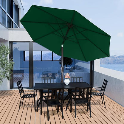 PatioKingdom 10FT Patio Umbrella with Push Button Tilt and Crank, Outdoor Market Umbrella with 8 Fiberglass Ribs, UV Protection Table Umbrella for Pool,Backyard,Garden,Deck(Dark Green, 10FT)