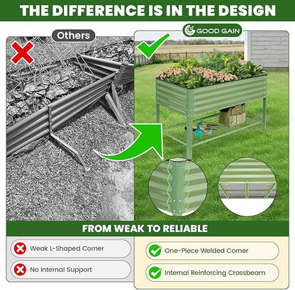 Elevated Raised Garden Bed 2' x 4'- Galvanized Metal Planter Boxes with Legs & Storage Rack, Outdoor Planters for Backyard/Patio/Balcony, with Drainage Holes for Vegetables, Flowers, Herbs, Green