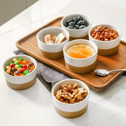 Hasense Ramekins, 6 oz Stoneware Ramekin Oven Safe Set of 6, Mini Ramekins Bowls for Dipping, Brulee, Custard, Farmhouse White Wedding Gift