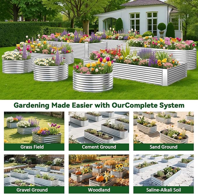 4 Pack Tall 2x2x1.5FT Round Raised Beds for Gardening, Corrugated Galvanized Steel Raised Garden Bed, Outdoor Metal Above Ground Garden Bed for Vegetables and Flowers