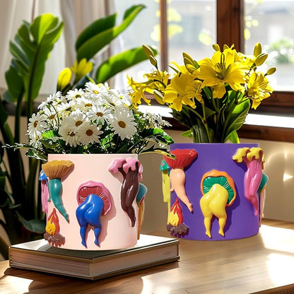 GUGUGO Mushroom Female Body Planters, Unique Dancing Lady Flowers Planter, Cute Quirky Butt Plant Pots for Indoor Plants, Funny Succulent Flower Pot for Home Decor, Eclectic Aesthetic Gift, Green