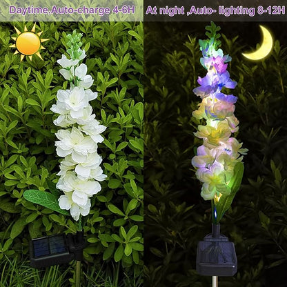 Solar Garden Lights, Delphinium Flowers 2 Pack 40 LEDs, Waterproof Outdoor Lights Two Lighting Modes for Wedding Party Garden Yard Patio Lawn Decor and Gift for Mother