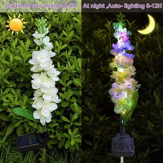 Solar Garden Lights, Solar Delphinium Flowers Lights 8 Pack 160 LEDs, Waterproof Outdoor Light Two Lighting Modes for Wedding Party Garden Yard Patio Lawn Decor and Gift for Mother