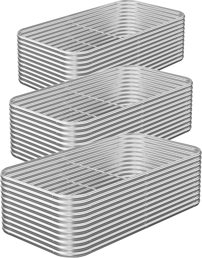 3 Pack Tall Corrugated Galvanized Steel Raised Garden Bed Outdoor, Metal Above Ground Garden Bed for Vegetables and Flowers, Raised Beds for Gardening-4x2FT