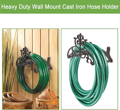 OwnMy Cast Iron Garden Hose Holder Heavy Duty Wall Mount Water Hose Reels Holder, Decorative Water Hose Hanger Garden Hose Storage Organizer Rack for Outdoor Lawn Yard, 11.5"L x 6.3"W x 7.5"H