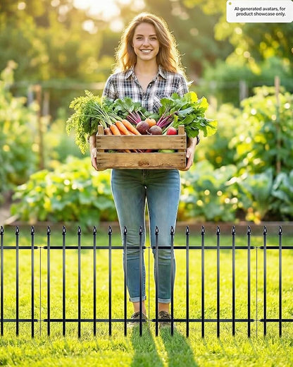 ARIFARO Metal Garden Fence 24" H x 24" W (5 Pack, Length 10 ft), No Digging Decorative Garden Border Fence, Rustproof Black Fence Panels for Flower Bed, Yard, Patio, Small Animal Barrier