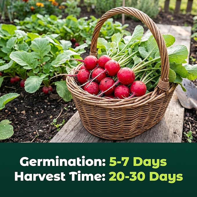 1000 Heirloom Cherry Belle Radish Seeds for Planting – Fast-Growing, Crisp & Mild Flavor, High Germination, Ideal for Home Garden & Container