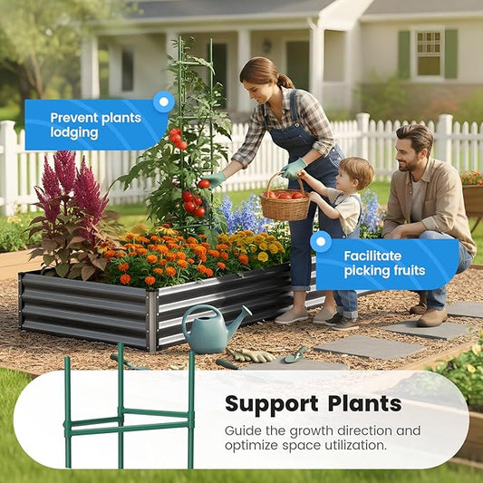 Quictent Galvanized Raised Garden Bed 8x4x1 Ft Metal Planter Box for Vegetables Bottomless for Backyard, 2 Tomato Cages Included, Dark Grey, 2PCS