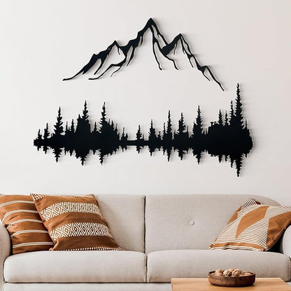 Wita Home Mountain and Forest Metal Wall Art, Wall Mounted Home Decor, Pine Trees Wall Art for Living Room, Bedroom or Office, Large Outdoor Wall Decor, Nature Christmas Decor (Black, 40x27 inches)