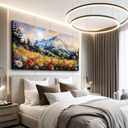 FUHAIHUA Canvas Wall Art For Living Room Large Framed Wall Decor For Office Modern Bedroom Decorations Mountain Flower Landscape Pictures Farmhouse Paintings Artwork Aesthetic Home Decor 30x60 In