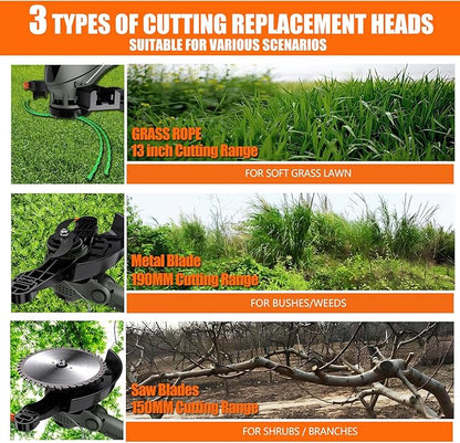 13-Inch String Trimmer Cordless,(2 x 21V 6.0Ah Batteries & Charger), Trimmer/Edger/Lawn Mower/Brush Cutter 4-in-1+ Leaf Blower Cordless, 5-Variable Speed & Turbo Mode (WEG21T+5003)