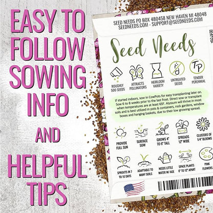 Seed Needs Alyssum Seeds Variety Pack of 4 Groundcover Flowers to Plant