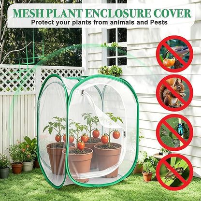 Gardon Mesh Plant Enclosure, Pop-Up Mesh Plant Cover from Pests, Birds, Animals, Plant Netting Cage for Tomato, Fruit, Vegetables, Flowers with Zipper Door 24 x 24 x 36 Inch