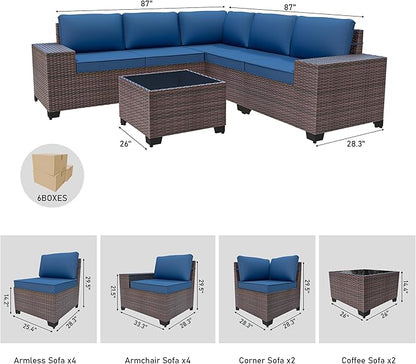 12PCS Outdoor Patio Furniture Set,PE Rattan Wicker Patio Conversation Set with Washable Cushions & Glass Coffee Table,Patio Sectional Furniture Set for Garden, Poolside, Backyard,Navy