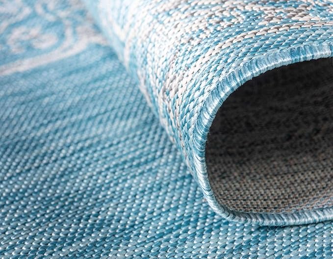 Unique Loom Outdoor Traditional Collection Area Rug - Antique (9' x 12' Rectangle, Light Aqua/ Gray)