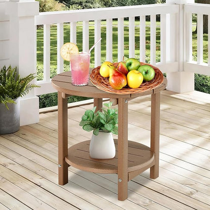 LZRS Round Adirondack Side Table Double End Table, Outdoor Side Tables for Patio, Backyard,Pool, Indoor Companion, Easy Maintenance & Weather Resistant(Teak)