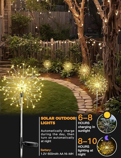 suddus Solar Garden Lights Outdoor Waterproof Decorative, 4Pack 150LED Firework Lights, Solar Fairy Lights for Yard, Garden, Patio, Pathway, Flowerbed, Party, Wedding Outside Decor- Warm White