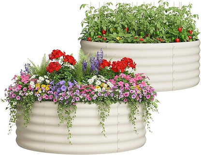 2-Pack 4x1.5ft Galvanized Raised Garden Bed, Outdoor Planter Bed, Metal Planter Box for Gardening and Planting,Milk White