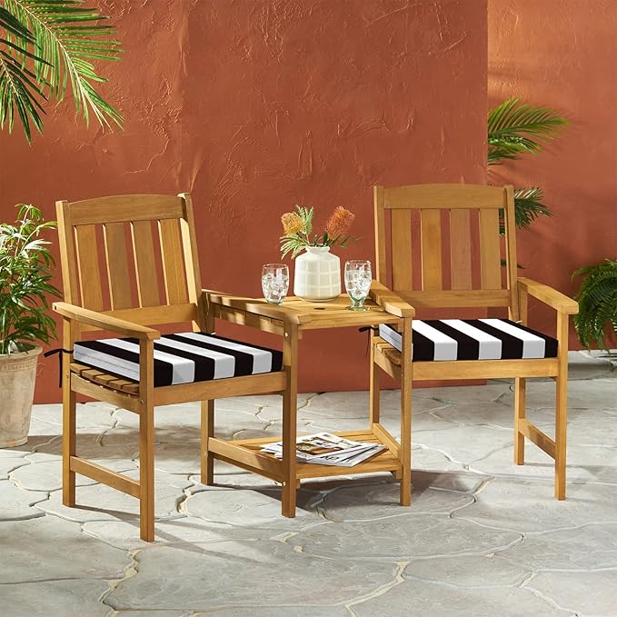 LVTXIII Outdoor Chair Cushions 18.5"x16"x2" Pack of 2, Water-Repellent Square Corner Memory Foam Seat Cushions with Ties for Garden Patio Furniture, Cabana Black