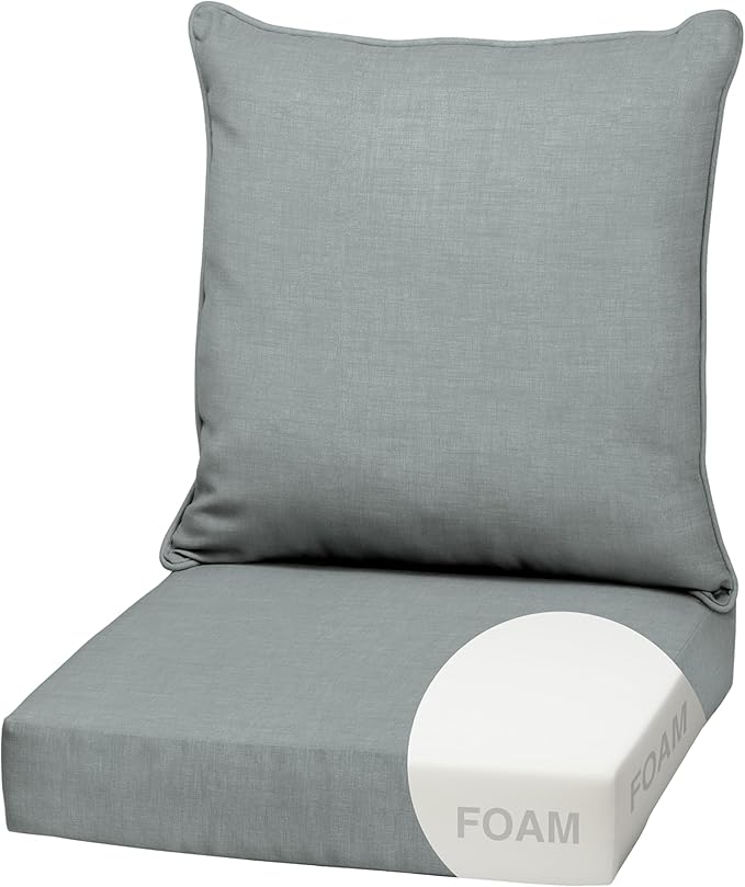 Arden Outdoor Foam Deep Seat Cushion Set, 22x24, Premium High-Density Foam, Never Flattens, Weather-Proof for Patio Chair Sofa Couch, Stone Grey Leala