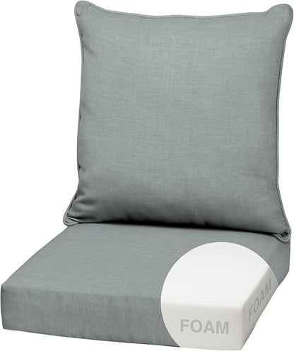 Arden Outdoor Foam Deep Seat Cushion Set, 22x24, Premium High-Density Foam, Never Flattens, Weather-Proof for Patio Chair Sofa Couch, Stone Grey Leala
