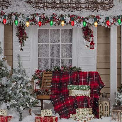 25Ft C9 Christmas Multicolor String Lights, Vintage Christmas Lights with 27 C9 Clear Red/Green/Frosted White Bulbs, Outdoor Hanging Patio Lights for Xmas Tree Path Roofline Wedding Party Decoration