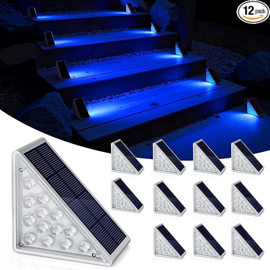 NIORSUN Solar Step Lights,12 Pack Blue LED Outdoor Step Lights, Stair Lights Outdoor for Patio, Fence, Yard, Walkway, Solar Powered Auto On/Off, IP67 Waterproof, Easy Install