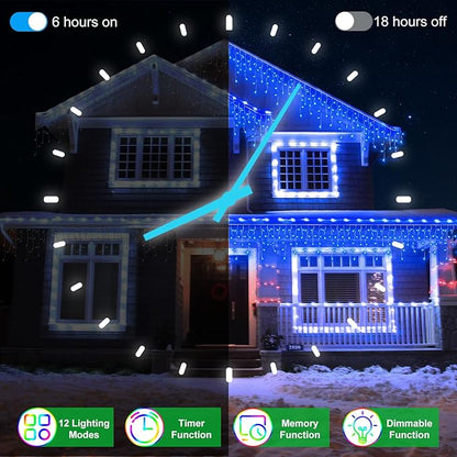 164FT 1620 LED Outdoor Christmas Lights - 360 Ice Drops, 12 Pro Modes with Timer Memory & Brightness, Waterproof Hanging Ice String Light for Holiday Wedding Garden Fence House Decor (Blue)