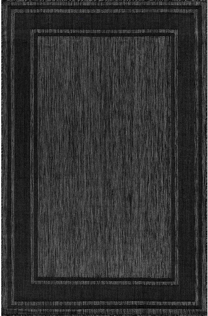 Beverly Rug Outdoor Rug 6x9 Modern Bordered Area Rugs for Indoor and Outdoor Patio Deck Porch Garden Waterproof Weather Sun Resistant Washable Outside Carpet (6 x 9 Black)