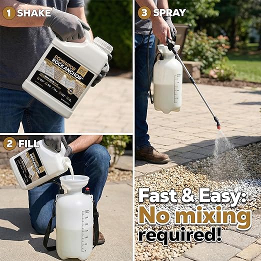 Dominator Rock Anchor 1 Gallon - Rock Glue for Landscaping Gravel & Stone, Ready to Spray, Locks in River Rock, Pea Gravel & Decorative Rock, Prevents Scattering & Washouts, Water-Based