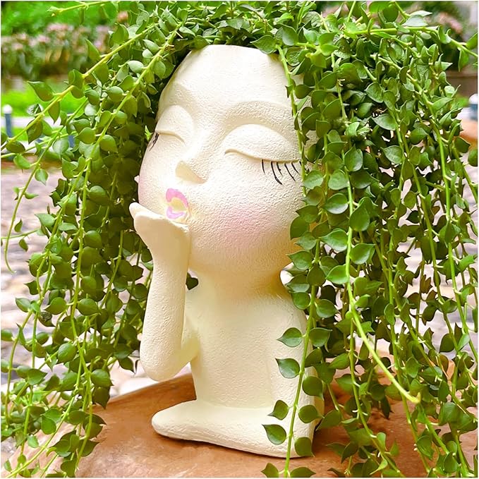 Face Planter Pots Resin Air Kiss Head Face Planter Standing Flower Pots for Trailing Plants Handcrafted Succulent Planter Pot for Indoor and Outdoor Plants Pale Yellow 1Pack