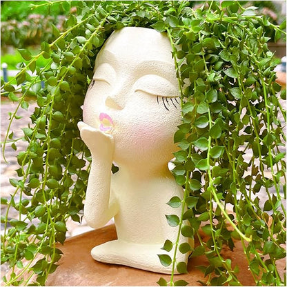 Face Planter Pots Resin Air Kiss Head Face Planter Standing Flower Pots for Trailing Plants Handcrafted Succulent Planter Pot for Indoor and Outdoor Plants Pale Yellow 1Pack