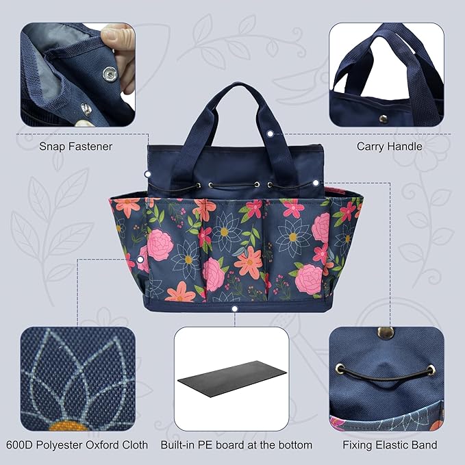Waterproof Garden Tool Bag, 600D Oxford Portable Gardening Tote with Handle & Multi Pockets, Ideal Gifts for Parents Women (Blue, Tools Not Included)