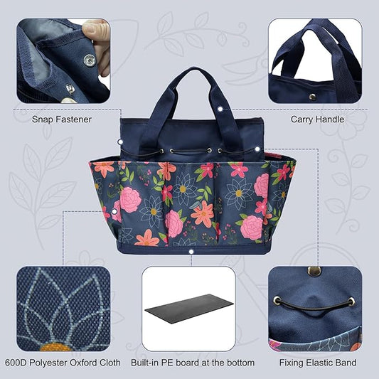Waterproof Garden Tool Bag, 600D Oxford Portable Gardening Tote with Handle & Multi Pockets, Ideal Gifts for Parents Women (Blue, Tools Not Included)