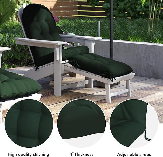 Adirondack Chair Cushion with Ottoman, Folding Adjustable Adirondack Seat Cushions, Waterproof Adirondack Patio Chair Pads for Garden, Deck, or Poolside, Large-Dark Green-1