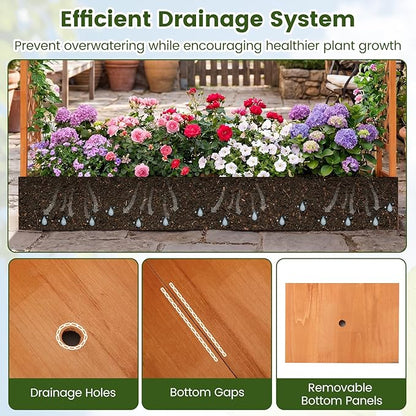 S AFSTAR Raised Garden Bed with Trellis, 2 Pieces Fir Wood Planter Box with Flat Roof & Drainage Holes, Vertical Planter Raised Bed for Climbing Plants, Flowers & Vegetables, 87" x 14" x 45" (Orange)