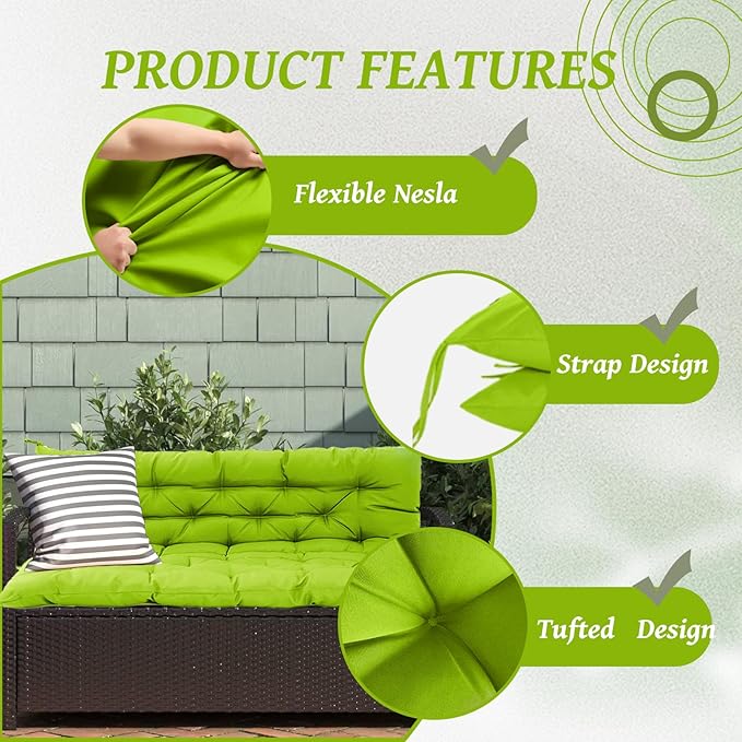 2/3 Seater Swing Replacement Cushion, Waterproof Porch Swing Cushions with Backrest, Thickened Bench Cushions for Outdoor Furniture, for Outdoor Patio Swing (Grass Green, 60 * 40 in)