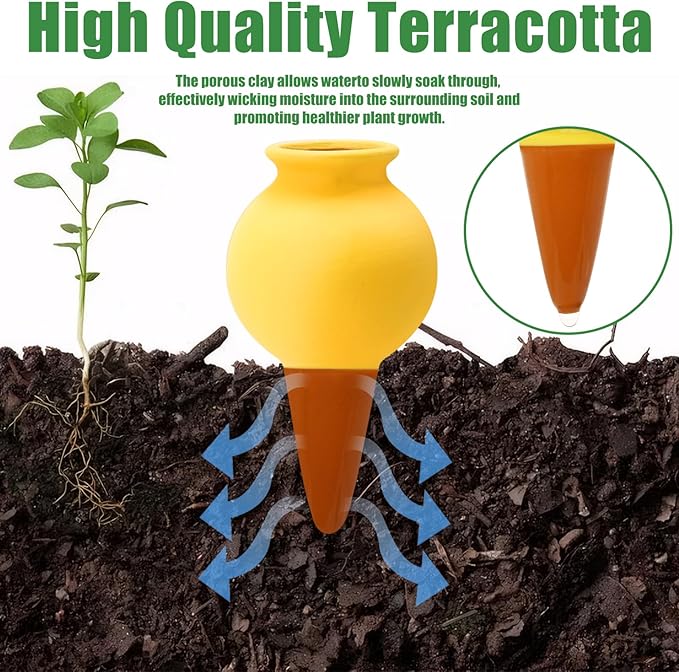 4 Pack Terracotta Watering Spikes, Self Watering Globes, Slow Release Self Watering Planter Insert, Plant Watering Globes for Indoor and Outdoor Plants