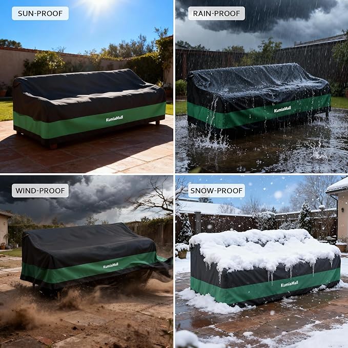 Outdoor Heavy Duty Sofa Cover, Waterproof Patio Couch Cover, 93" W x 40" D x 35" H, Tear-Resistant and UV-Resistant Lawn Furniture Sofa Covers Black & Green