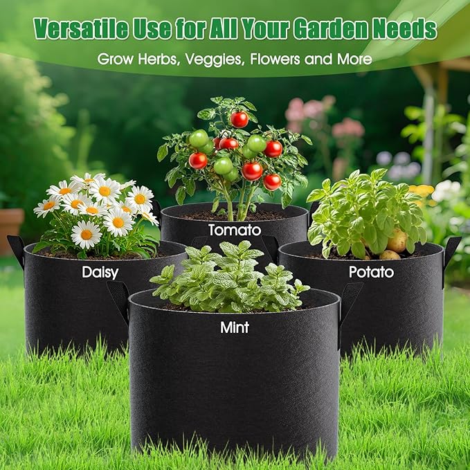 FEED GARDEN 15 Gallon Grow Bags 8 Pack – Heavy Duty 300G Thick Fabric Plant Pots with Reinforced Handles, Breathable Drainage Planters for Tomatoes, Potatoes & Large Vegetables Indoor Outdoor