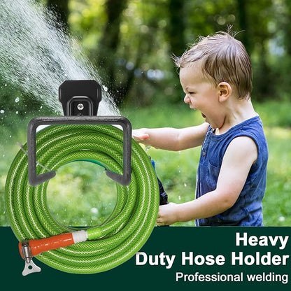2 Pack Metal Hose Hanger Garden Hose Holder - Water Hose Holders Wall Mount, Heavy Duty Hose Holder Hook Holds Up to 100Ft for Outside Garden Hose, Expandable Hose, Hose Reel, Water Hose/Flexable Hose