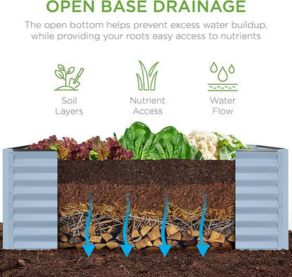 Best Choice Products 4x2x2ft Outdoor Metal Raised Garden Bed, Deep Root Planter Box for Vegetables, Flowers, Herbs w/ 119 Gallon Capacity - Mist Blue