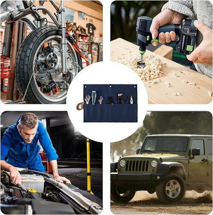 Chisel Roll,Small Tool Roll Pouch,Tool Roll Bag Organizer, Heavy Duty Waxed Canvas Tool Bag, Multi-Purpose Roll-Up Storage Bag for Hand Tools Holder with 6 Pockets Wrench Roll Up Pouch