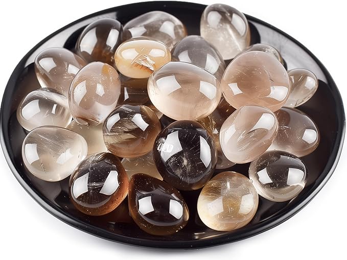 Polished Stone Set Smoky Quartz Crystals, Handpicked Tumbled Gemstones Rocks, Pebbles for Reiki, Chakra, Healing, Home Decor 0.6" Inches 7 Ounces