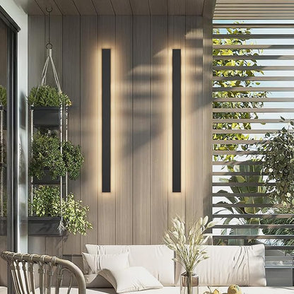 Outdoor Lights 2 Pack,Modern Outdoor Wall Light Long Strip LED Wall Sconce IP65 Anti Rust Warm Light Fixture 3000K Exterior Wall Mount Lights for Entrance, Hallway, Garage, Porch