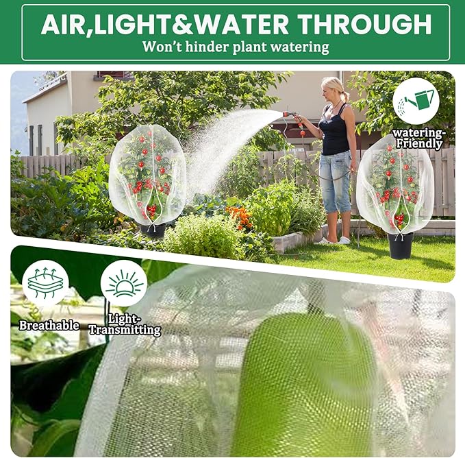 Bird Netting for Garden Protection, Insect Netting Pest Barrier Mesh Cover Bag with Zipper & Drawstring 4 Pack 2.6x3.3 Ft Reusable Garden Fruit Tree Netting for Vegetables, Bushes, Flowers and Plants